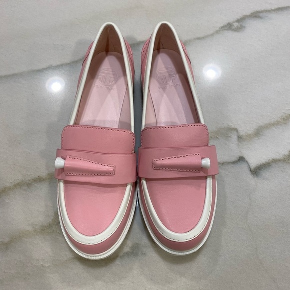 Tory Burch Sport Golf Loafers Size 7 Pink White Leather - Picture 2 of 14
